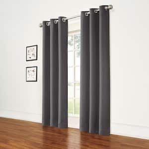 Pewter Solid Thermal Grommet Room Darkening Curtain - 37 in. W x 95 in. L  (Set of 2)