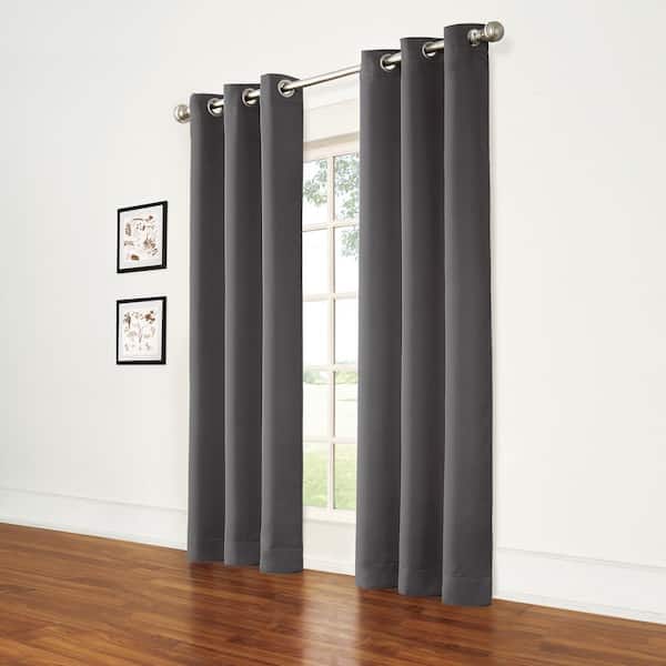 Eclipse Thermapanel Pewter Solid Polyester 37 in. W x 63 in. L Room Darkening Pair Grommet Top Curtain Panel