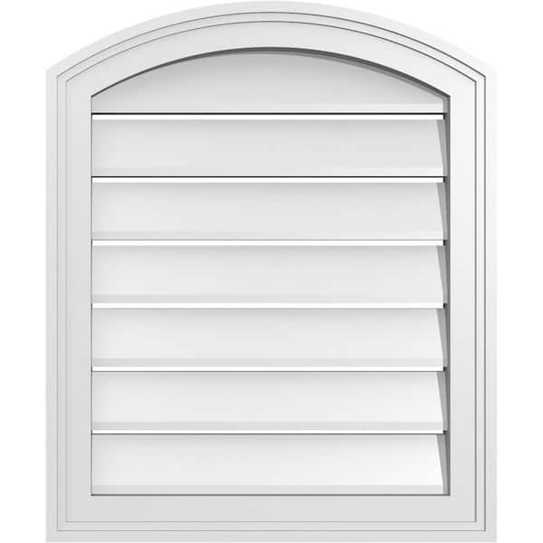 Ekena Millwork 20 in. x 22 in. Arch Top Surface Mount PVC Gable Vent: Decorative with Brickmould Frame