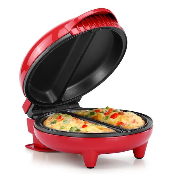 4-Egg Red and Stainless Steel 2-section Omelets Maker