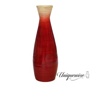 28 in. Bamboo Floor Vase Handmade, Decorative Glossy Red Vase for Dining Room, Living Room, Entryway, Home Decor