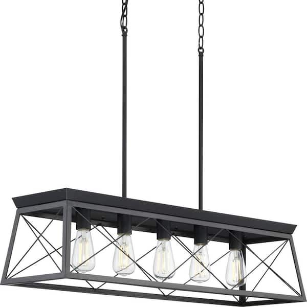 Briarwood Collection 5-Light Ceruse Black Farmhouse Linear Island Chandelier Light