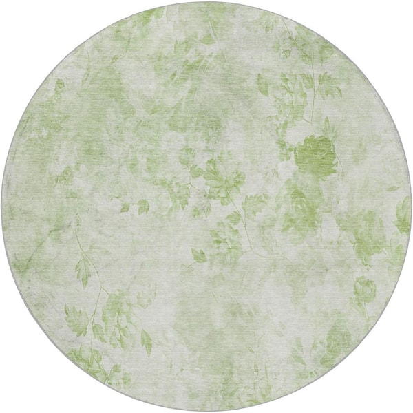 Dream Shag Premium Machine Washable Abstract ADS724 Aloe 8 ft. x 8 ft. Round Rug
