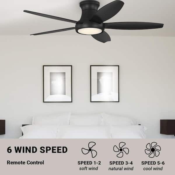 Tamsin 52 in. Matte Black Flush Mount Standard Ceiling Fan with White Adjustable LED light, DC Motor, and Remote Control