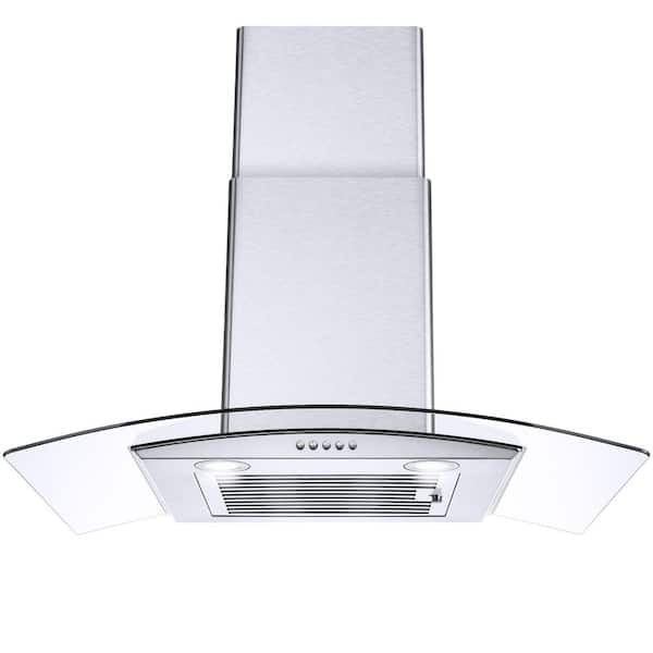 Unbranded 30 Inch Convertible Wall Mount Range Hood with Tempered Glass 3 Speed in Sliver