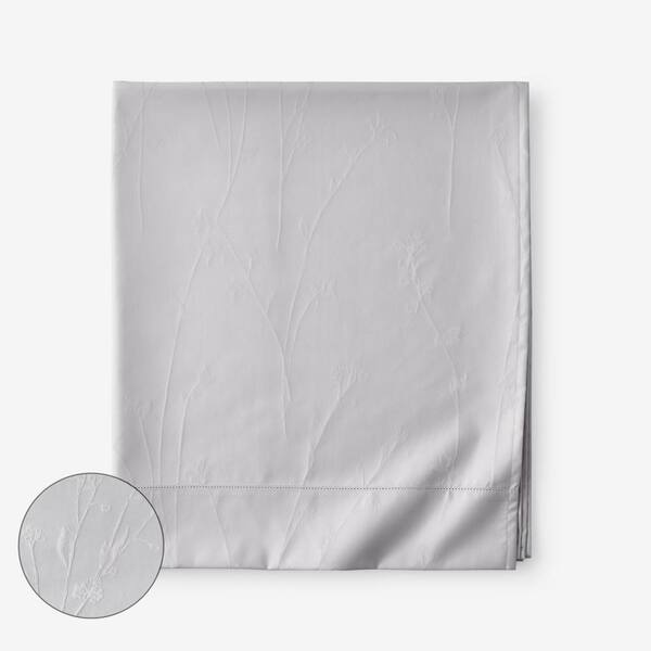 The Company Store Legends Luxury Jacquard Light Gray Floral 600-Thread Count Supima Wrinkle-Free Cotton Full Flat Sheet