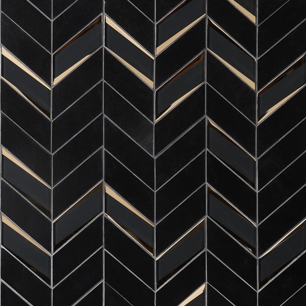 Verona Polished Black Marble Chevron Mosaic Tile