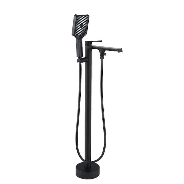 Single-Handle Floor Mounted Claw Foot Tub Faucet with Hand Shower in Matte Black