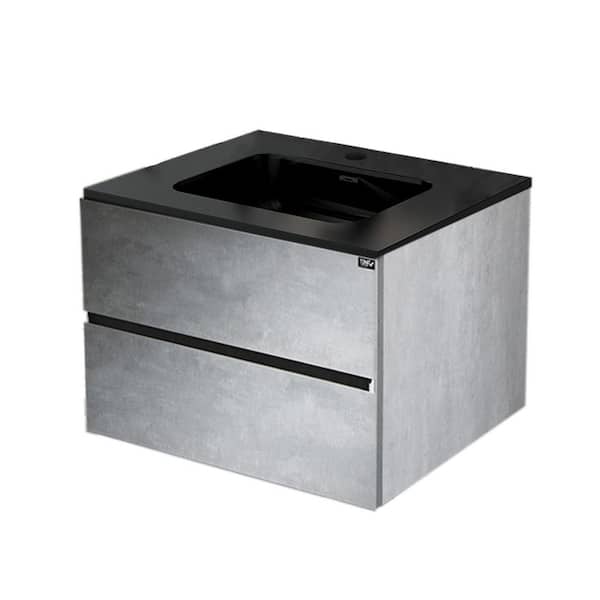 30 in. W x 19 in. D x 20 in. H Bathroom Vanity in Cement Gray Panel with Matt Black Quartz Vanity Top with Sink