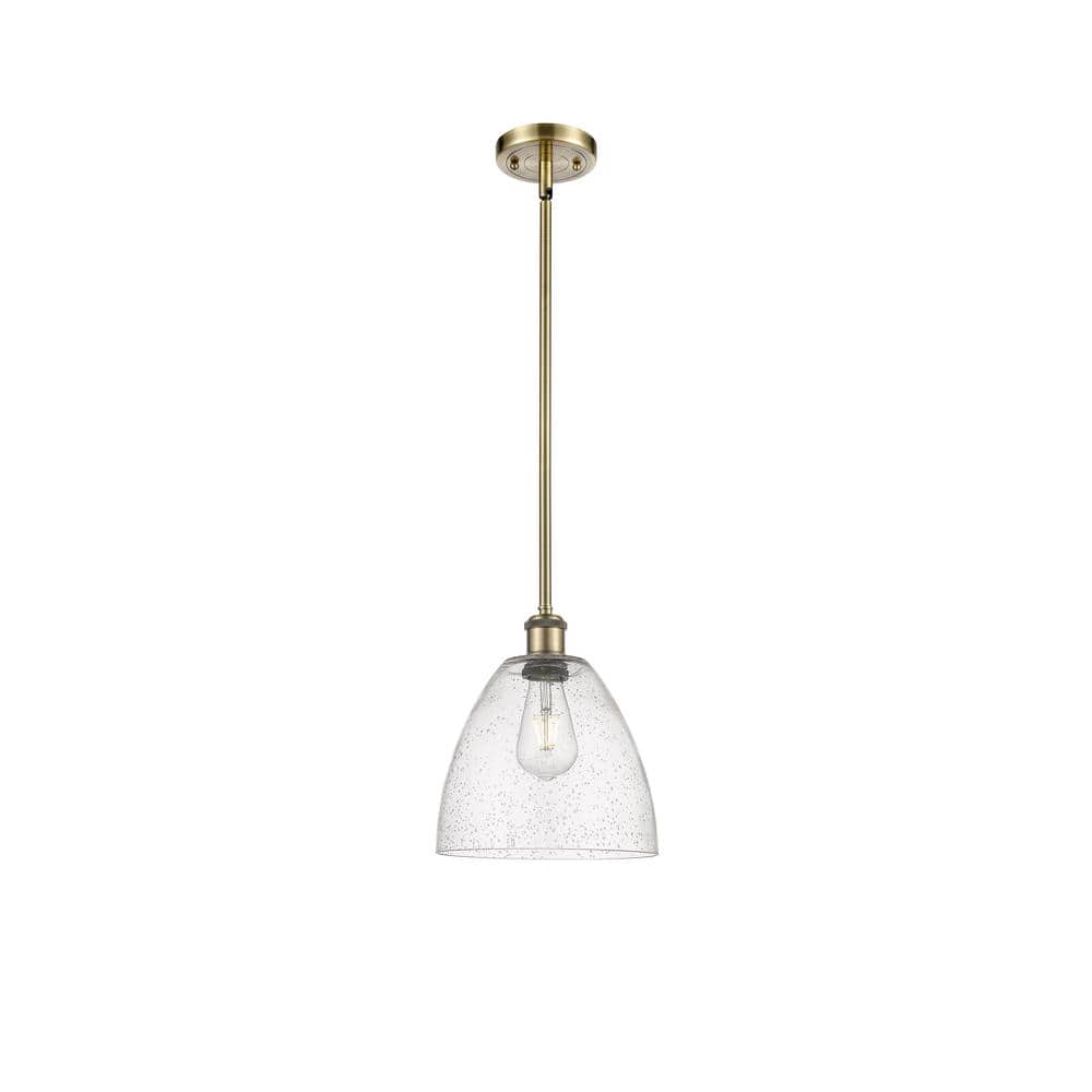 Bristol Glass 60-Watt 1 Light Antique Brass Shaded Mini Pendant Light with Seeded glass Seeded Glass Shade price history on PriceWatchPro