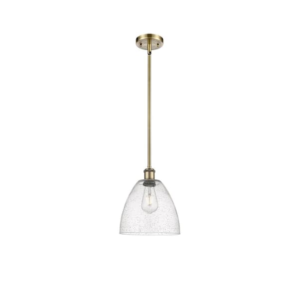 Innovations Bristol Glass 60-Watt 1 Light Antique Brass Shaded Mini Pendant Light with Seeded glass Seeded Glass Shade