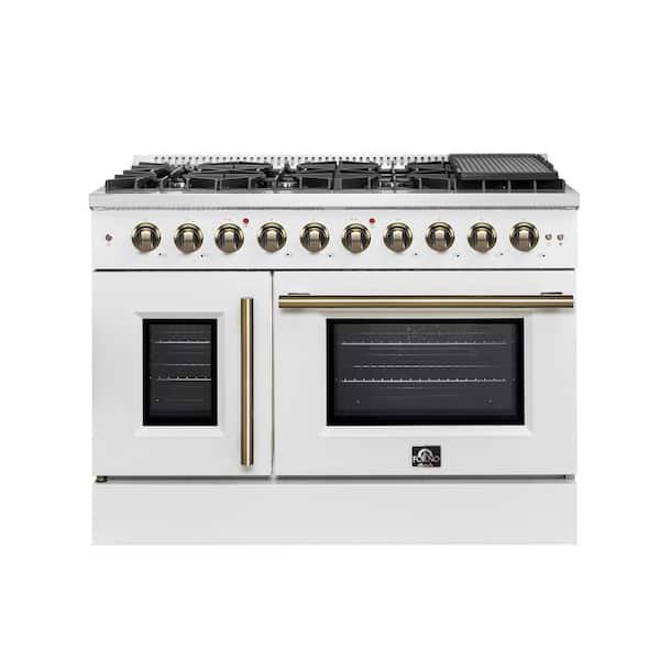 Galiano 48 in. Gas Range White, 8-Burners, 107,000 BTU, Griddle, 6.58 cu. ft. Double Ovens