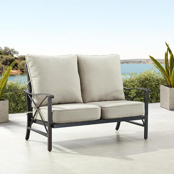 Black 1-Piece Aluminum Outdoor Loveseat with Light Grey Cushion