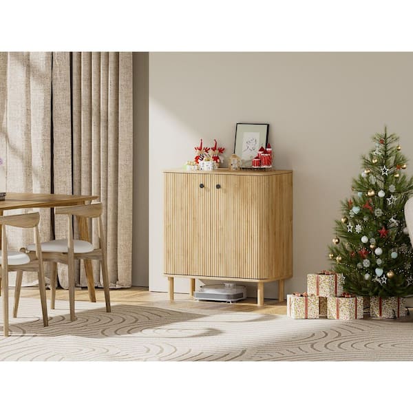 Wavagoo 31 in. W x 15.7 in. D x 34 in. H Assembled Base Kitchen Sideboard Buffet Cabinet in Natural Oak and 2 Doors
