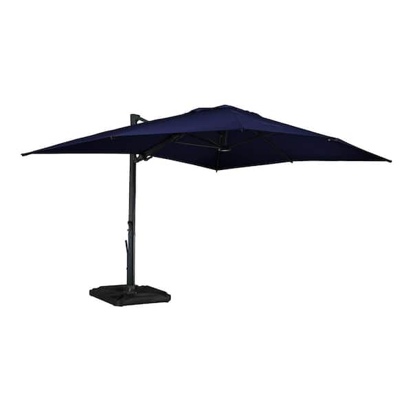 Boyel Living 10x13 ft. 360° Rotation Cantilever Patio Umbrella with BaseandLED Light in Navy Blue