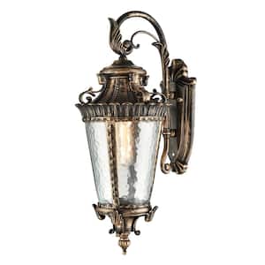 10.75 in. Gold Outdoor Hardwired Lantern Wall Sconce with No Bulbs Included