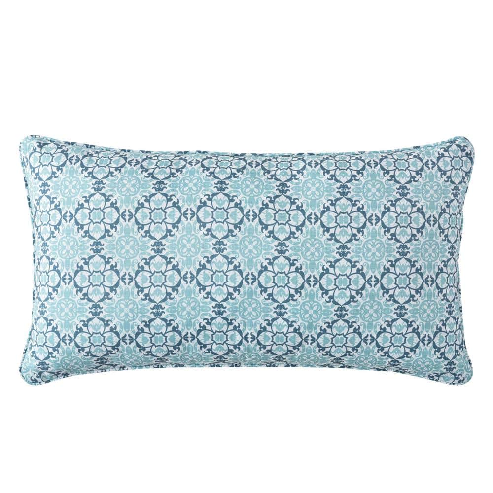 Afton White and Blue Quilted Boudoir Throw Pillow
