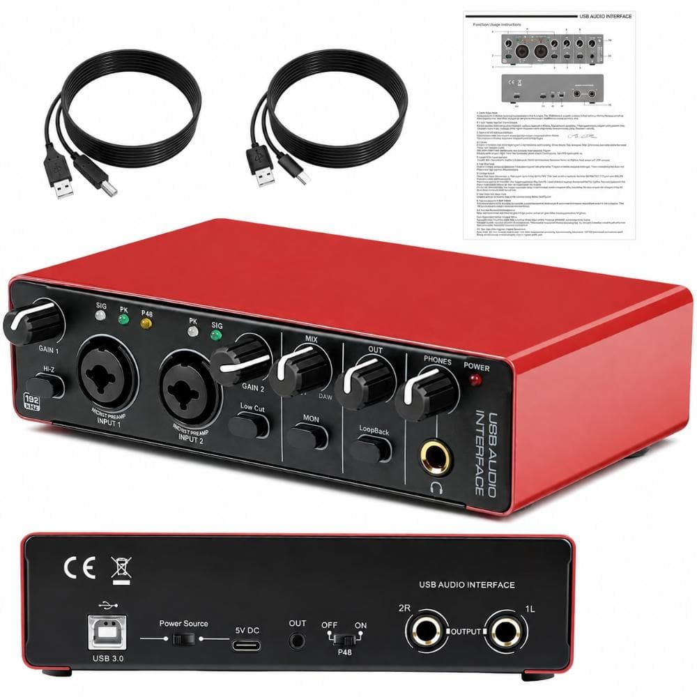 USB Audio Mixer Interface for Guitar Vocal Podcast Recording 3.5 x 6.5 x 1.5 in Compact Black