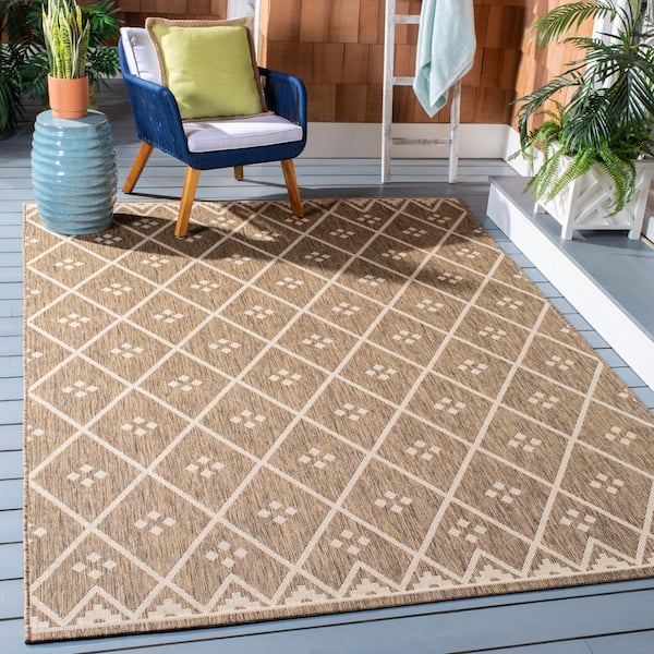 Courtyard Brown/Light Beige 9 ft. x 12 ft. Tribal Diamond Indoor/Outdoor Patio  Area Rug