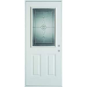 32 in. x 80 in. Victoria Zinc 1/2 Lite 2-Panel Painted White Left-Hand Inswing Steel Prehung Front Door