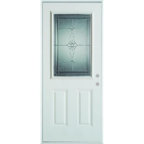 Stanley Doors 32 in. x 80 in. Victoria Zinc 1/2 Lite 2-Panel Painted White Left-Hand Inswing Steel Prehung Front Door