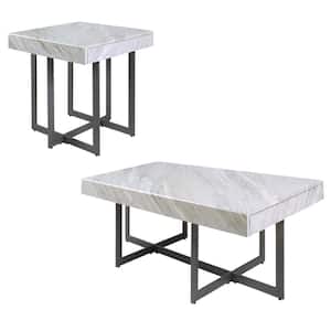 Belaire 47.25 Gray and Gun Metal Rectangle Faux Marble Coffee Table Set (2-Piece)