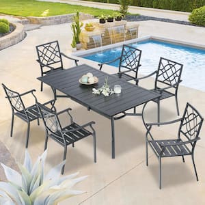 7-Piece Metal Outdoor Dining Set with Stackable Dining Armchairs and Slat Table
