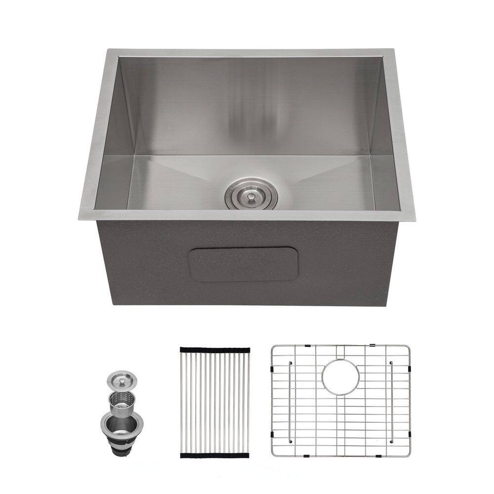 21 in. Undermount Single Bowl 16-Gauge Brushed Nickel Stainless Steel Kitchen Sink with Bottom Grids, Drain Board price history on PriceWatchPro