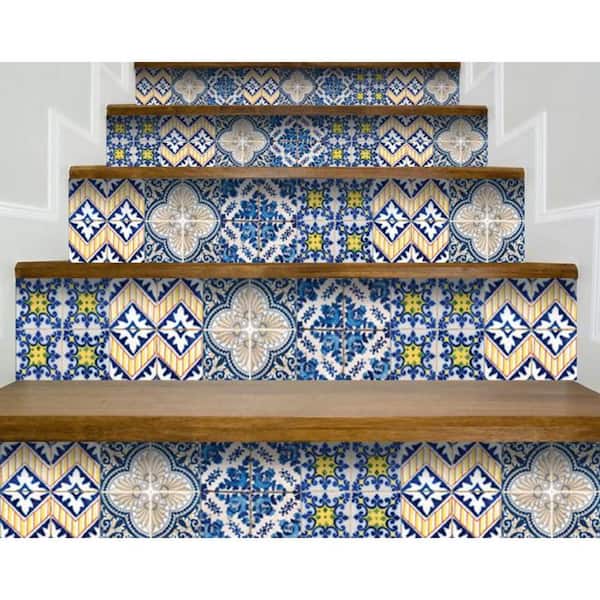 Blue/Yellow 5 in. x 5 in. Vinyl Peel and Stick Removable Tile Stickers (4.08 sq. ft./Pack)