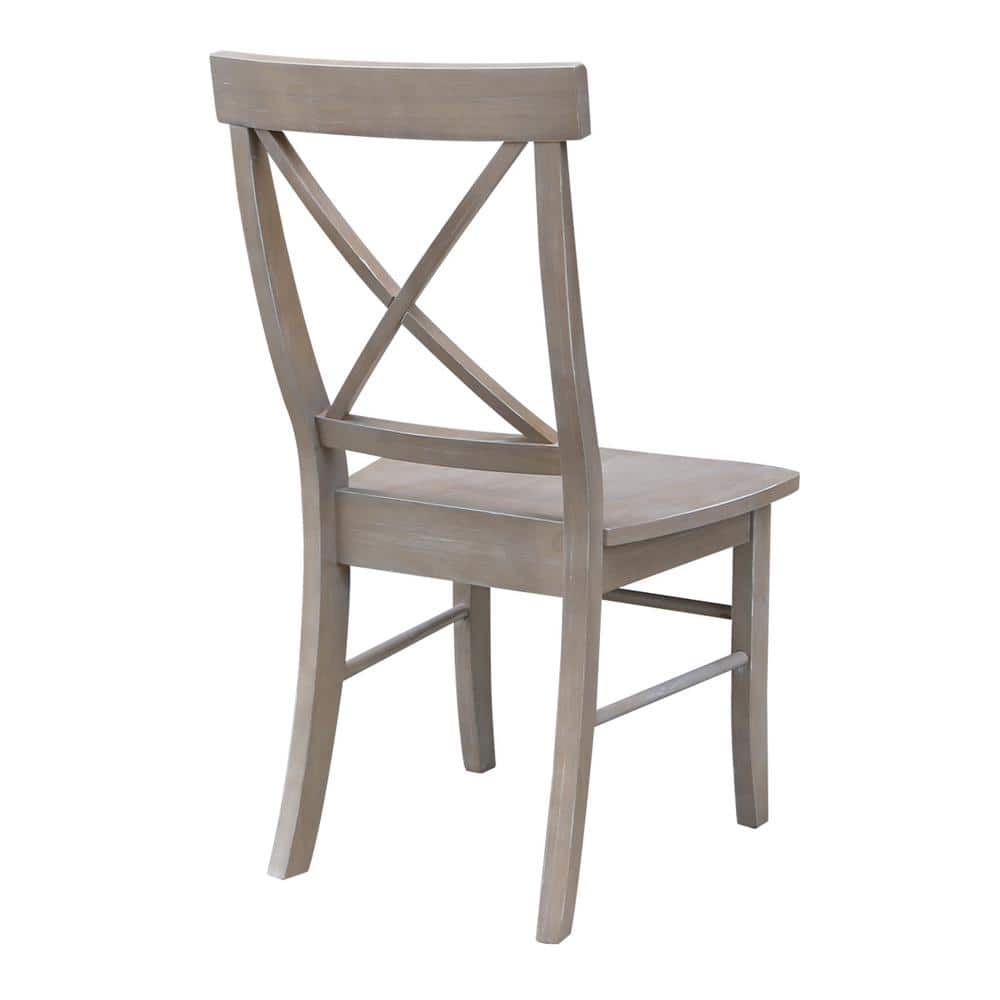 Washed Gray Taupe Solid Wood X-Back Dining Chairs, Set of 2