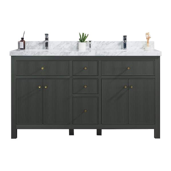 Willow Collections Sonoma 60 in. W x 22 in. D x 36 in. H Double Sink Bath Vanity in Dark Green with 2 in. Carrara Marble Vanity Top