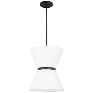 Caterine 1 Light Black Shaded Pendant Light with White Fabric Shade
