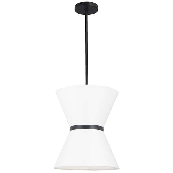 Dainolite Caterine 1 Light Black Shaded Pendant Light with White Fabric Shade