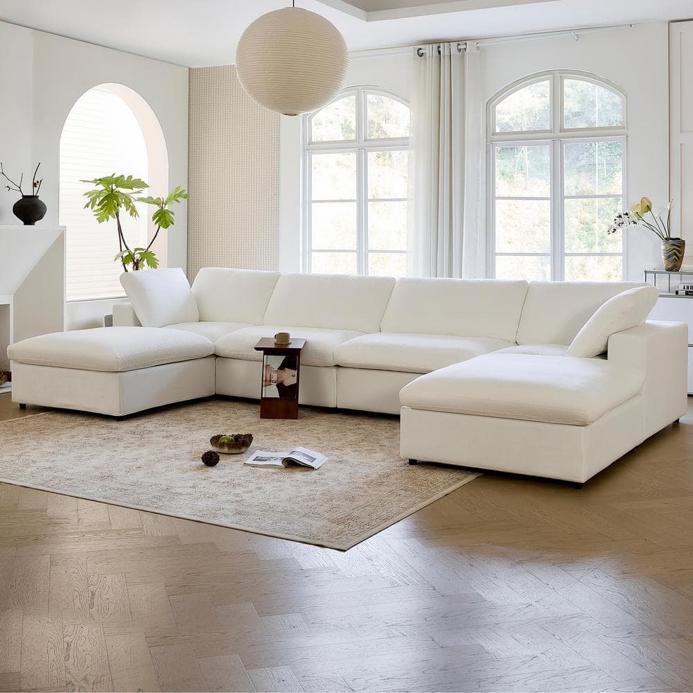 160 in. Square Arm Fabric U-Shaped Removable Covers Sectional Sofa 6-Seater