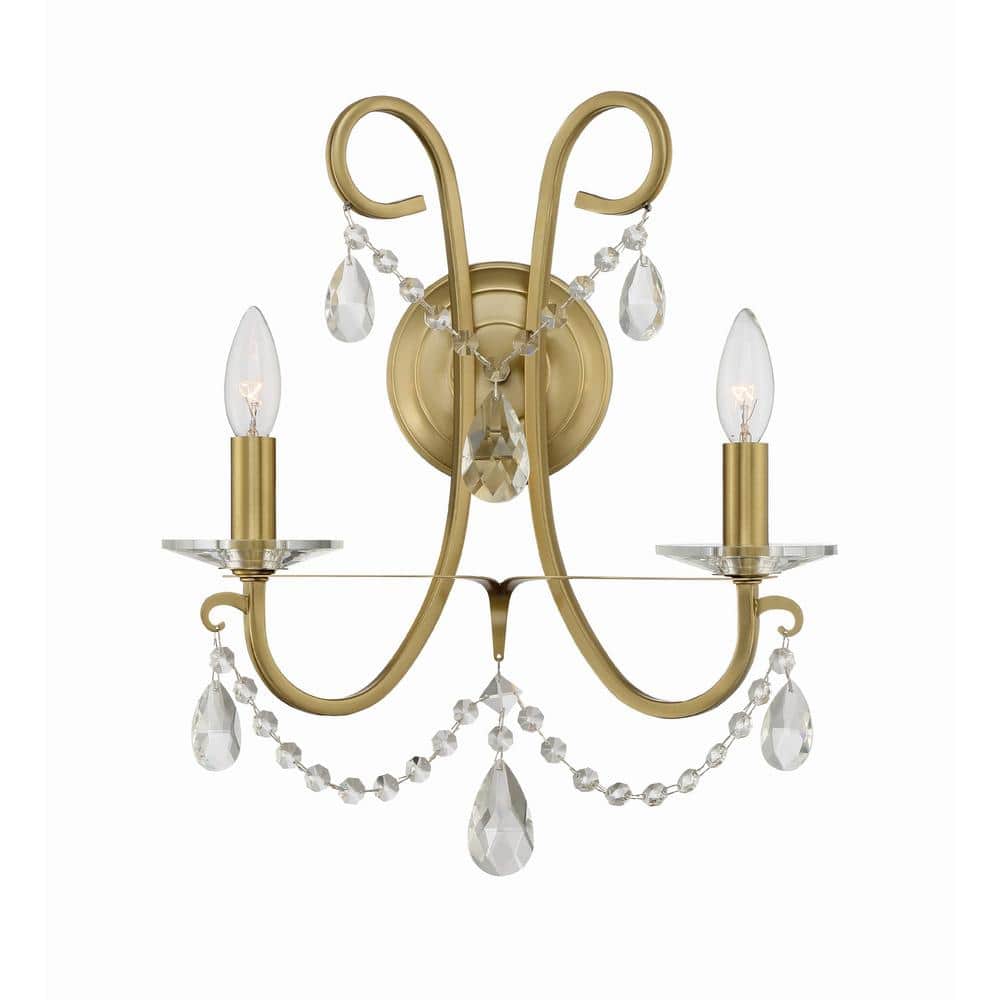 Elegant Gold 2-Light Wall Sconce with Clear Crystal Swags