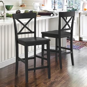 Ionia 24 in. Black Wood Counter Height Bar Stool (Set of 2)