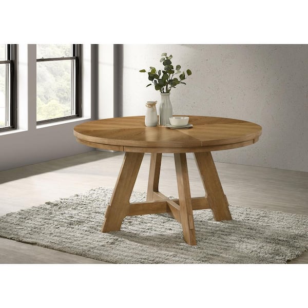 Coaster Danvers Transitional Brown Oak Wood Top 54 in. Trestle Dining Table Seats 6