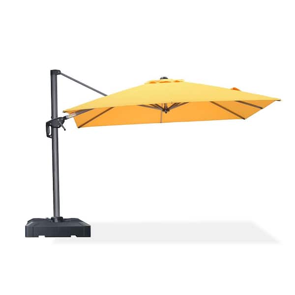 PURPLE LEAF 8 ft. Square Outdoor Patio Umbrella Cantilever Umbrella for Poolside with 360° Rotation with Base, in Yellow