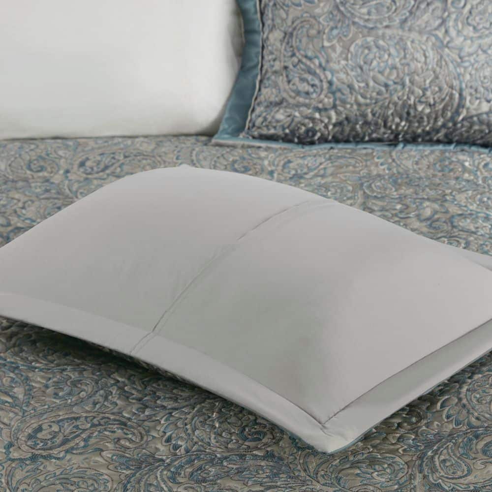 Teal and Gray Reversible Microfiber Queen Bedspread Set