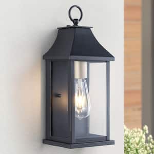 Decorators 15 in. Black Traditional Dusk to Dawn Outdoor Hardwired Wall Lantern Sconce (8-Pack)