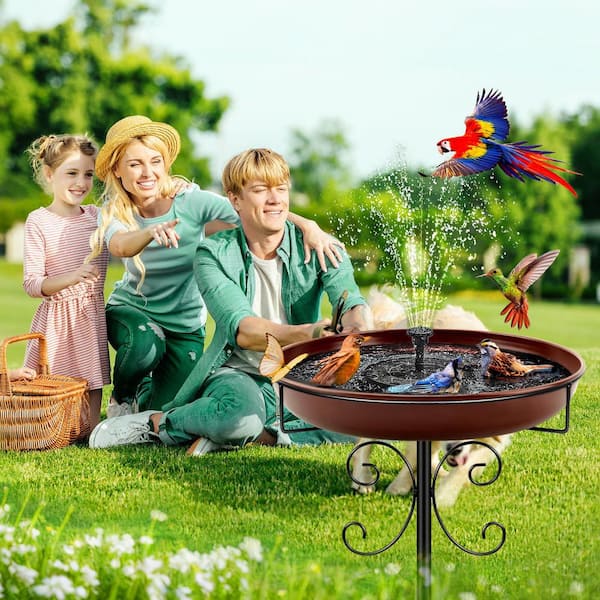 35 in. Outdoor Bird Bath with Metal Stake, Freestanding Birdfeeder with Upgraded 5-Pronged Base Brown