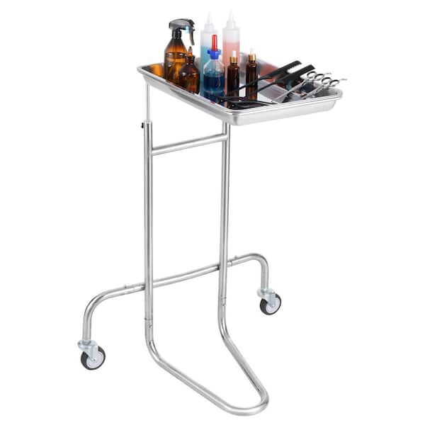 VEVOR Stainless Steel Lab Cart with Single Tray & 2 Silent Wheels Kitchen Cart for Lab Clinic, Hospital, Salon Sliver