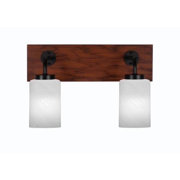 Unbranded Kirby 16 in. 2-Light Matte Black and Painted Wood-look Metal Vanity Light