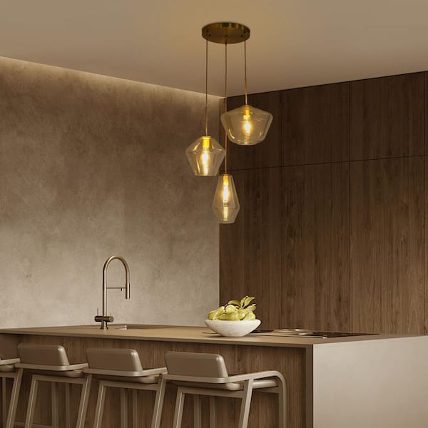 OUKANING 60-Watt 3-Light Champagne Gold Modern Paint Baking Shaded
