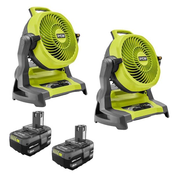 ONE+ 18V Cordless 7-1/2 in. Bucket Top Misting Fan (2-Pack) with ONE+ 18V Lithium-Ion 4.0 Ah Battery (2-Pack)