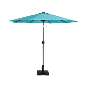 Marina 9 ft. Market Patio Solar LED Umbrella in Turquoise with 50 lbs. Concrete Base