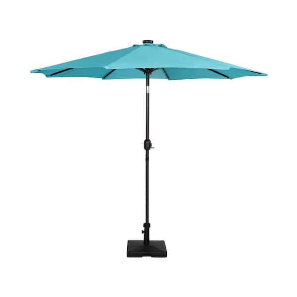 WESTIN OUTDOOR Marina 9 ft. Market Patio Solar LED Umbrella in Turquoise with 50 lbs. Concrete Base