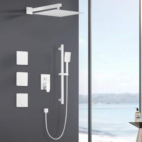 2-Handle 3-Spray Shower Faucet 2.0 GPM with Body Spray and Slide Bar in White