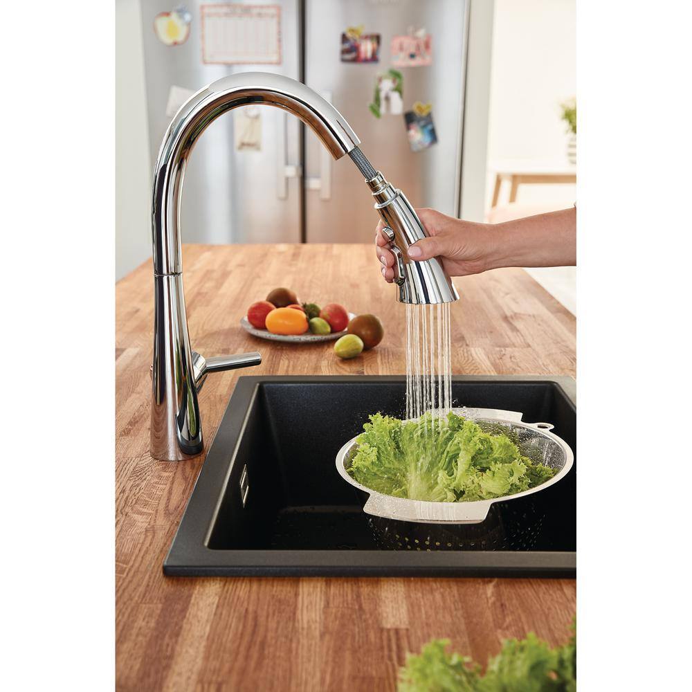 Chrome Single-Handle Pull-Down Kitchen Faucet with Triple Spray