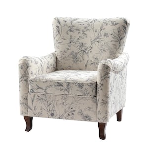 Vincent Wildflower Floral Fabric Pattern Wingback Armchair with Solid Wood Legs